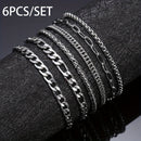Conjunto de 6 pulseiras masculinas de aço inoxidável de alta qualidade, 19 cm, resistentes ao desbotamento.