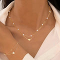 Conjunto: colar e pulseira de pérolas em formato de coração | Ajustável, banhado a ouro 18K