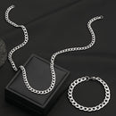 Conjunto de joias masculinas em aço inoxidável, corrente cubana de 50 cm, pulseira com relevo