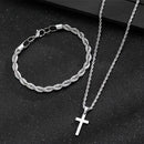 Conjunto de colar com pingente de cruz em aço inoxidável 201 e pulseira com corrente torcida (2 peças)