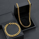 Conjunto de joias masculinas em aço inoxidável, corrente cubana de 50 cm, pulseira com relevo
