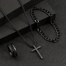 Conjunto de 3 peças de joias em aço inoxidável da série Dark, elegantes e versáteis, com cruzes